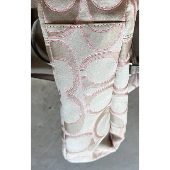 Coach Daisy Signature Metallic Outline Tote Shoulder Bag Hobo Purse Sateen PINK - Picture 13 of 16